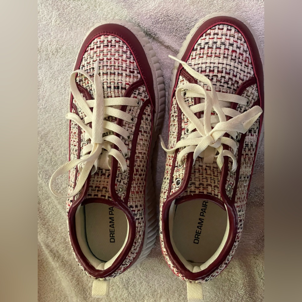 Dream Pairs Sneakers red and white with chinky soles. Pre owned ..(S)